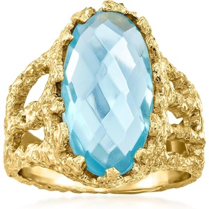 image:imageRossSimons 14kt Yellow GoldPlated Ring With Simulated Blue TopazNo Gemstone