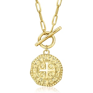 image:imageRossSimons 18kt Gold Over Sterling Replica Etruscan Coin Paper Clip Link Toggle NecklaceNo Gemstone