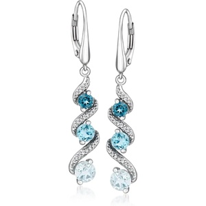 image:imageRossSimons 200 ct tw Tonal Blue Topaz Spiral Drop Earrings With 10 ct tw Diamonds in Sterling Silver