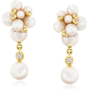 image:imageRossSimons 256mm Cultured Pearl and 15 ct tw LabGrown Diamond Drop Earrings in 18kt Gold Over Sterling