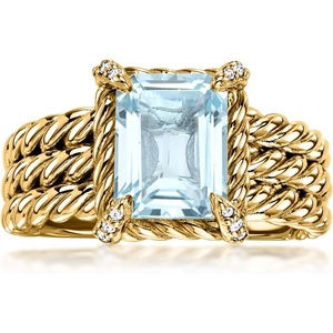 image:imageRossSimons 300 Carat Sky Blue Topaz 3Row Ring With White Topaz in 18kt Gold Over SterlingTopaz