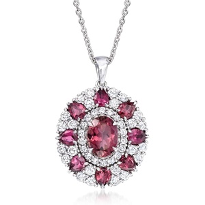 image:imageRossSimons 310 ct tw Pink Tourmaline and 100 ct tw Diamond Pendant Necklace in 14kt White Gold 16 inches