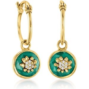 image:imageRossSimons 340 ct tw Emerald Flower Hoop Drop Earrings With Diamonds in 18kt Gold Over Sterling