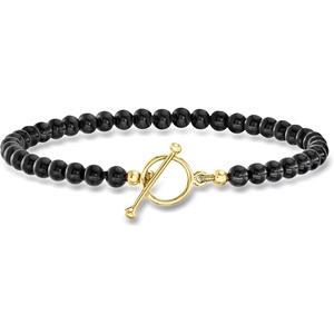 image:imageRossSimons 354mm Onyx Bead CharmCompatible Toggle Bracelet in 18kt Gold Over SterlingOnyx