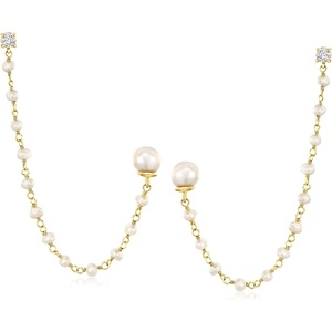 image:imageRossSimons 375mm Cultured Pearl and 40 ct tw CZ DoublePiercing Earrings in 18kt Gold Over Sterling