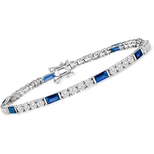 image:imageRossSimons 390 ct tw CZ and 320 ct tw Simulated Sapphire Tennis Bracelet in Sterling SilverSapphire