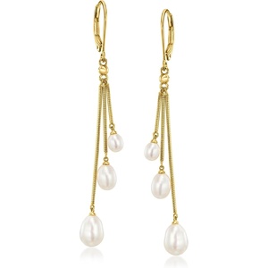 image:imageRossSimons 465mm Cultured Pearl Drop Earrings in 18kt Gold Over Sterling