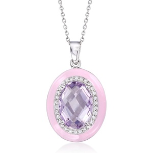 image:imageRossSimons 525 Carat Amethyst and 30 ct tw White Zircon Pendant Necklace With Pastel Pink Enamel in Sterling Silver 18 inches