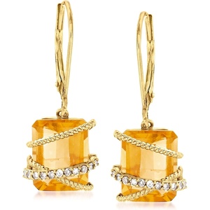 image:imageRossSimons 625 ct tw Citrine and 12 ct tw Diamond Drop Earrings in 14kt Yellow Gold
