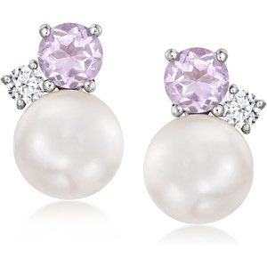 image:imageRossSimons 65mm Cultured Pearl and 50 ct tw Amethyst Earrings With 10 ct tw LabGrown Diamonds in Sterling Silver