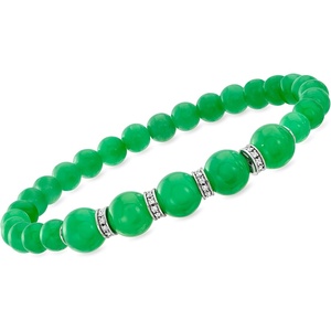 image:imageRossSimons 68mm Jade Bead and 25 ct tw Diamond Stretch Bracelet With Sterling SilverJade