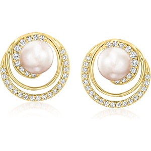 image:imageRossSimons 6mm Cultured Pearl Swirl Earrings With 23 ct tw LabGrown Diamonds in 18kt Gold Over Sterling