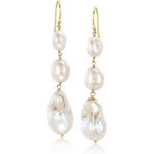 image:imageRossSimons 713mm Cultured Oval and Baroque Pearl Drop Earrings in 18kt Gold Over Sterling