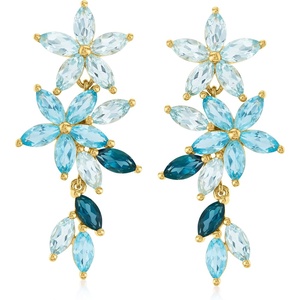 image:imageRossSimons 770 ct tw Tonal Blue Topaz Floral Earrings in 18kt Gold Over Sterling