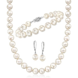 image:imageRossSimons 89mm Cultured Pearl Jewelry Set Bracelet Necklace and Drop Earrings With Sterling Silver 18 inches