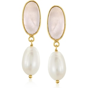 image:imageRossSimons 8x13mm Cultured Pearl and 700 ct tw Rose Quartz Drop Earrings in 18kt Gold Over Sterling