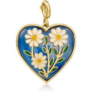 image:imageRossSimons Blue Chalcedony Heart Charm With Multicolored Enamel Daisies in 18kt Gold Over Sterling