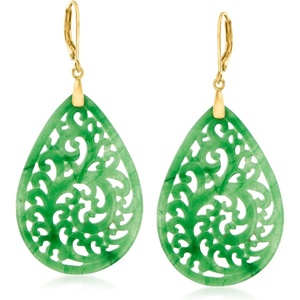 image:imageRossSimons Carved Jade Teardrop Earrings in 18kt Gold Over Sterling