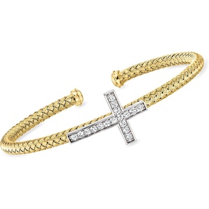 image:imageRossSimons Charles Garnier Grace 50 ct tw CZ Sideways Cross Cuff Bracelet in 18kt Gold Over Sterling With Sterling Silver 75 inches