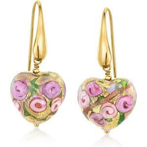 image:imageRossSimons Golden and Rose Murano Glass Heart Drop Earrings in 18kt Gold Over Sterling