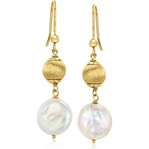image:imageRossSimons Italian 1314mm Cultured Coin Pearl Beaded Drop Earrings in 18kt Gold Over Sterling