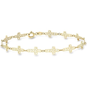 image:imageRossSimons Italian 14kt Yellow Gold Openwork Cross Station Braceletno gemstone