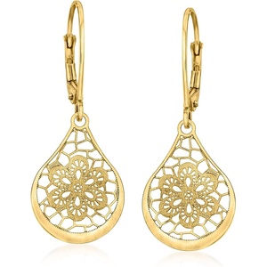 image:imageRossSimons Italian 14kt Yellow Gold Openwork Floral Lace Teardrop Earrings