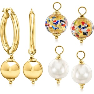 image:imageRossSimons Italian 18kt Gold Over Sterling Jewelry Set Hoop Earrings and 3 Pairs Of Interchangeable Drops