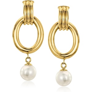 image:imageRossSimons Italian 885mm Cultured Pearl Oval Drop Earrings in 18kt Gold Over Sterling