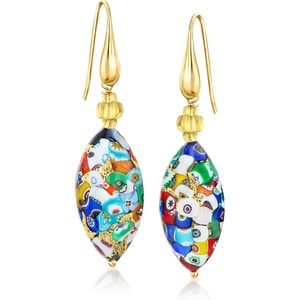 image:imageRossSimons Italian Multicolored Murrine Murano Glass Oval Bead Drop Earrings in 18kt Gold Over Sterling