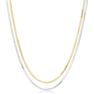 image:imageRossSimons Italian Sterling Silver and 18kt Gold Over Sterling 2Strand Herringbone NecklaceNo Gemstone
