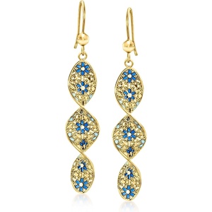 image:imageRossSimons Italian Tonal Blue Enamel Floral Twisted Drop Earrings in 18kt Gold Over Sterling