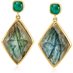 image:imageRossSimons Labradorite and 130 ct tw Emerald Drop Earrings in 18kt Gold Over Sterling