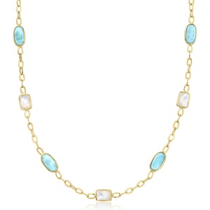 image:imageRossSimons MotherOfPearl and Larimar Station Necklace in 18kt Gold Over Sterling 18 inches