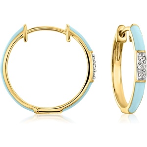 image:imageRossSimons Pastel Blue Enamel Hoop Earrings With Diamonds in 18kt Gold Over Sterling