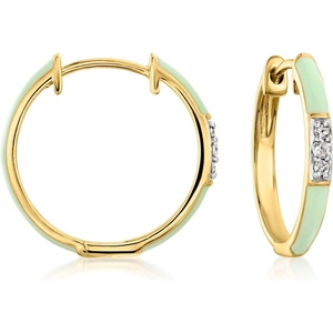 image:imageRossSimons Pastel Green Enamel Hoop Earrings With Diamonds in 18kt Gold Over Sterling