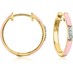image:imageRossSimons Pastel Pink Enamel Hoop Earrings With Diamonds in 18kt Gold Over Sterling