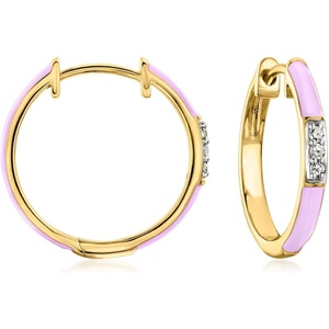 image:imageRossSimons Pastel Purple Enamel Hoop Earrings With Diamonds in 18kt Gold Over Sterling