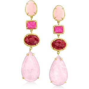 image:imageRossSimons Pink Opal 4980 ct tw Multicolored Quartz and 1400 ct tw Ruby Drop Earrings in 18kt Gold Over Sterling