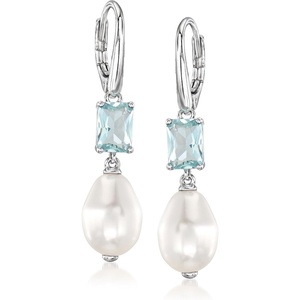 image:imageRossSimons RhodiumPlated Drop Earrings With Simulated Blue Gemstones and Pearls