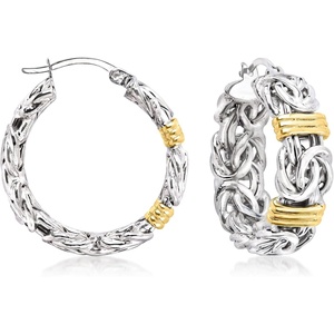 image:imageRossSimons Sterling Silver and 18kt Gold Over Sterling Byzantine Bar Station Hoop Earrings