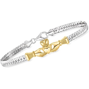 image:imageRossSimons Sterling Silver and 18kt Gold Over Sterling Claddagh CubanLink Braceletno gemstone