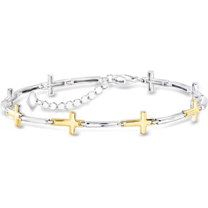 image:imageRossSimons Sterling Silver and 18kt Gold Over Sterling Cross Bracelet 7 inches