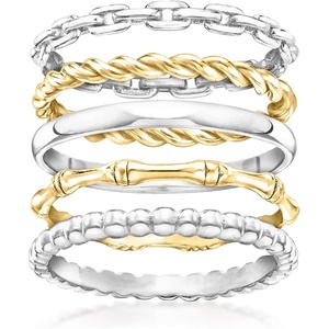 image:imageRossSimons Sterling Silver and 18kt Gold Over Sterling Jewelry Set 5 Stackable RingsNo Gemstone