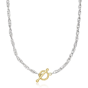 image:imageRossSimons Sterling Silver and 18kt Gold Over Sterling SingaporeChain Toggle NecklaceNo Gemstone