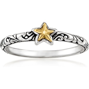 image:imageRossSimons Sterling Silver and 18kt Yellow Gold BaliStyle Star RingNo Gemstone