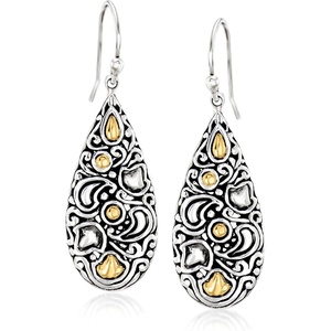 image:imageRossSimons Sterling Silver and 18kt Yellow Gold BaliStyle Teardrop Earrings