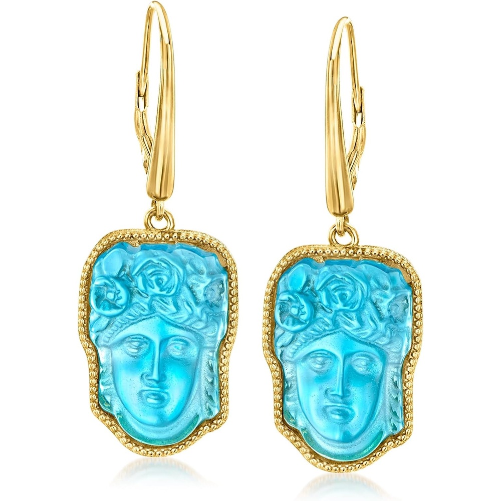 image:imageRossSimons Italian Tagliamonte Blue Venetian Glass Flora Drop Earrings in 18kt Gold Over Sterling