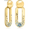 image:imageRossSimons 14kt Yellow GoldPlated Bead Drop Earrings With Simulated Tonal Blue and White Gemstones