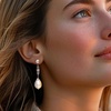 image:imageRossSimons 1511mm Cultured Pearl and 11 ct tw Diamond Drop Earrings in Sterling Silver